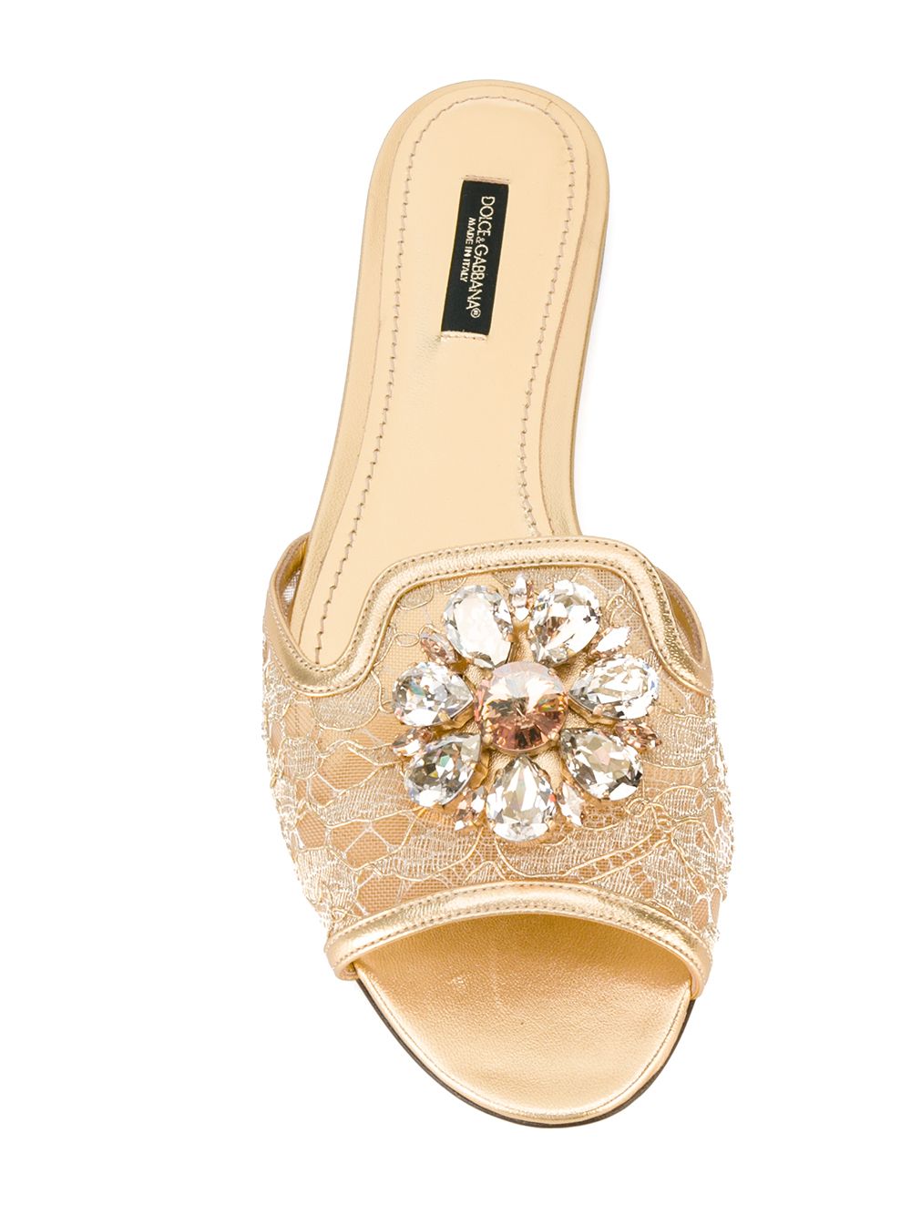 DOLCE & GABBANA Floral Lace Crystal-Embellished Flat Lace Sandals