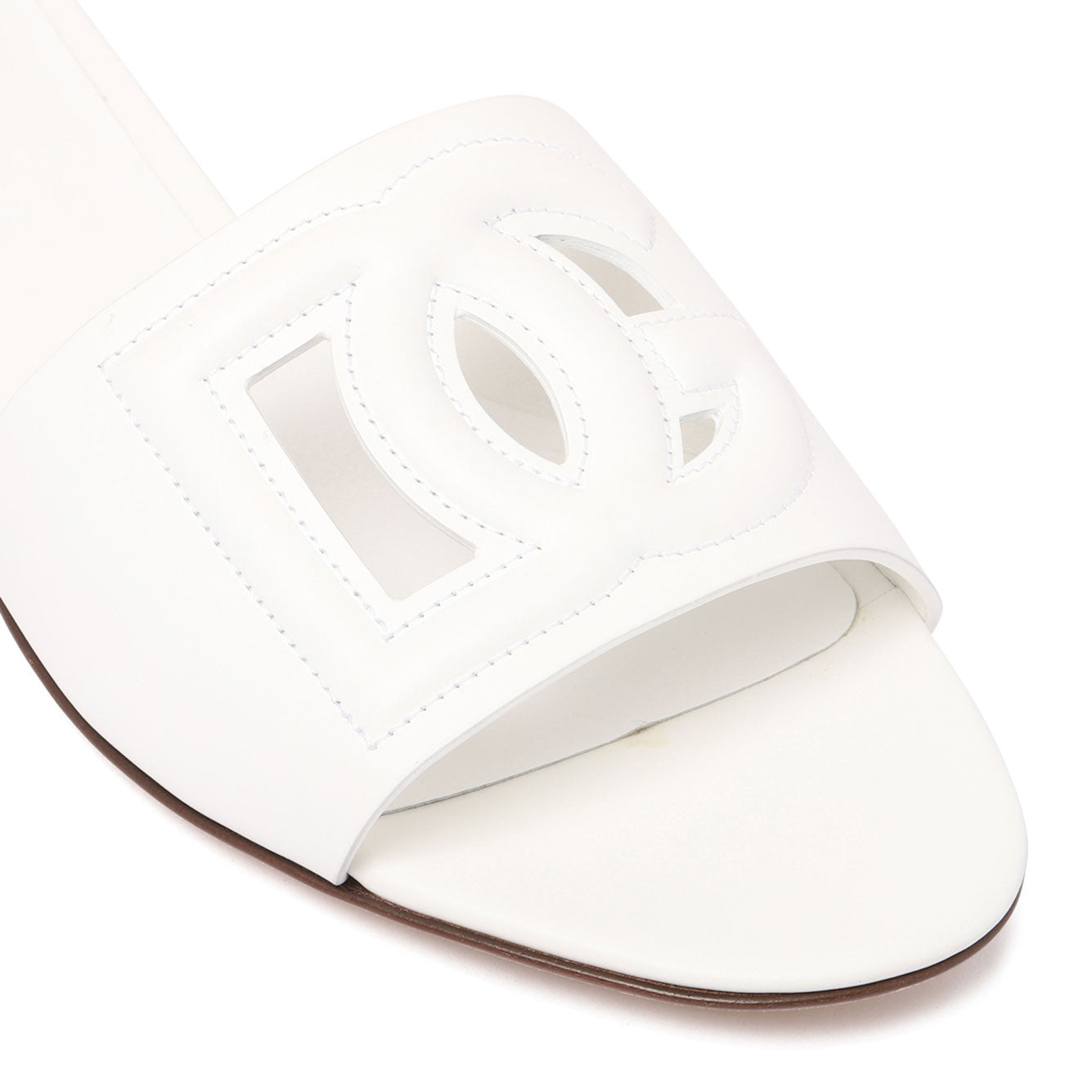 DOLCE & GABBANA Logo Leather Flat Slide Sandals for Women - SS26