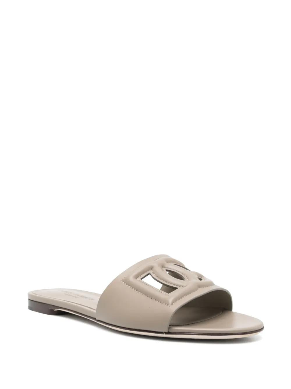 DOLCE & GABBANA DG Logo Leather Sandals for Women - Flat Sole