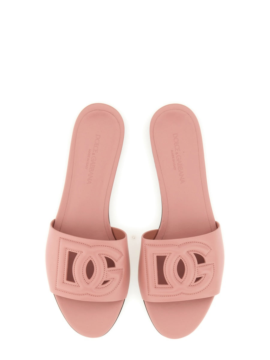 DOLCE & GABBANA Calfskin Slide Sandals with Logo