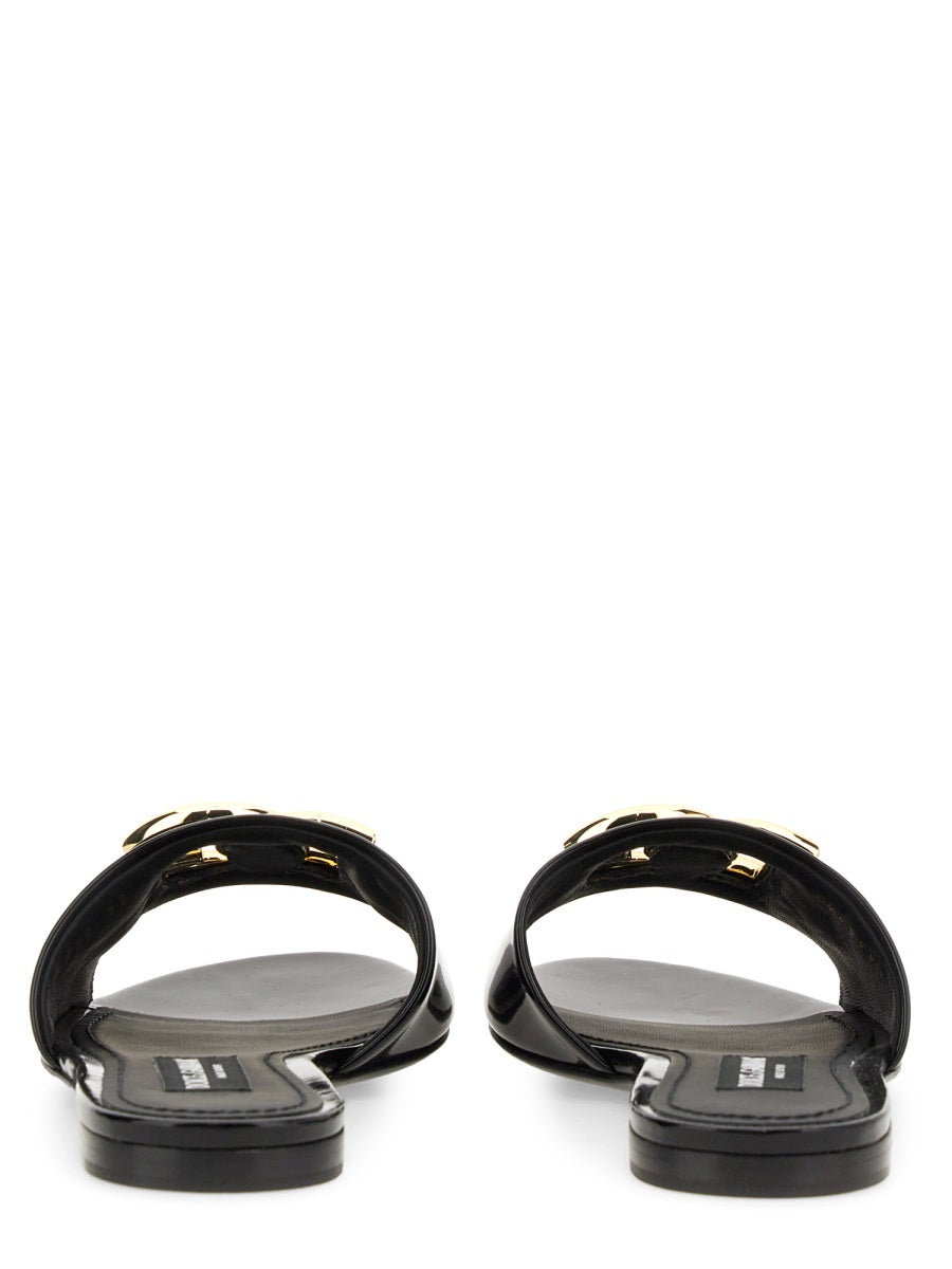 DOLCE & GABBANA Leather Logo Sandals with 1 cm Heel