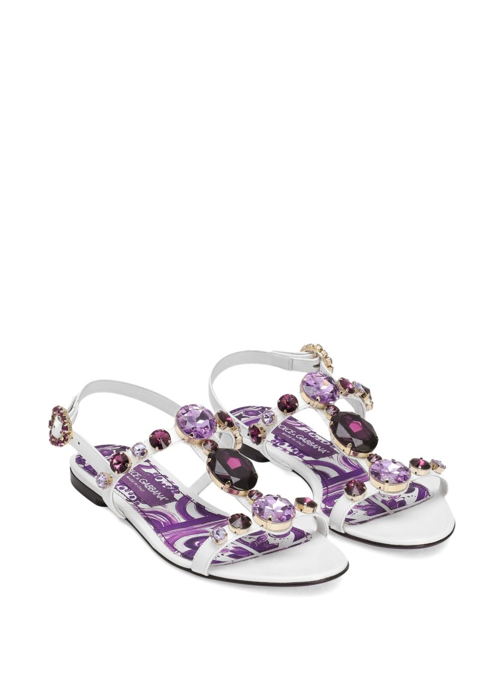 DOLCE & GABBANA Maiolica Leather Sandals - Women's Flat Sandals