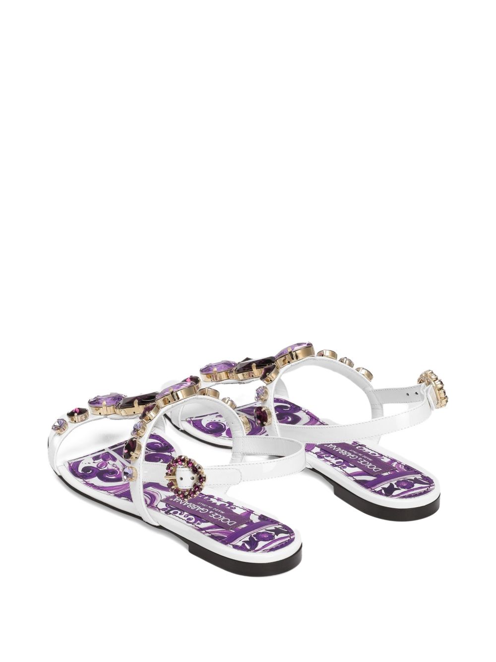 DOLCE & GABBANA Maiolica Leather Sandals - Women's Flat Sandals