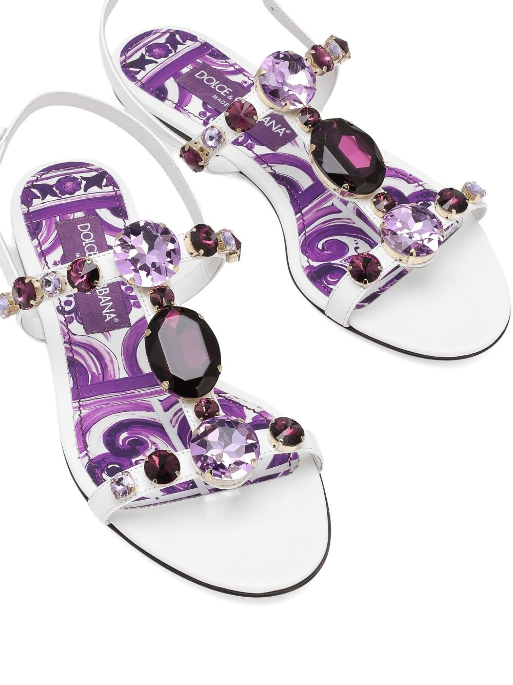 DOLCE & GABBANA Maiolica Leather Sandals - Women's Flat Sandals