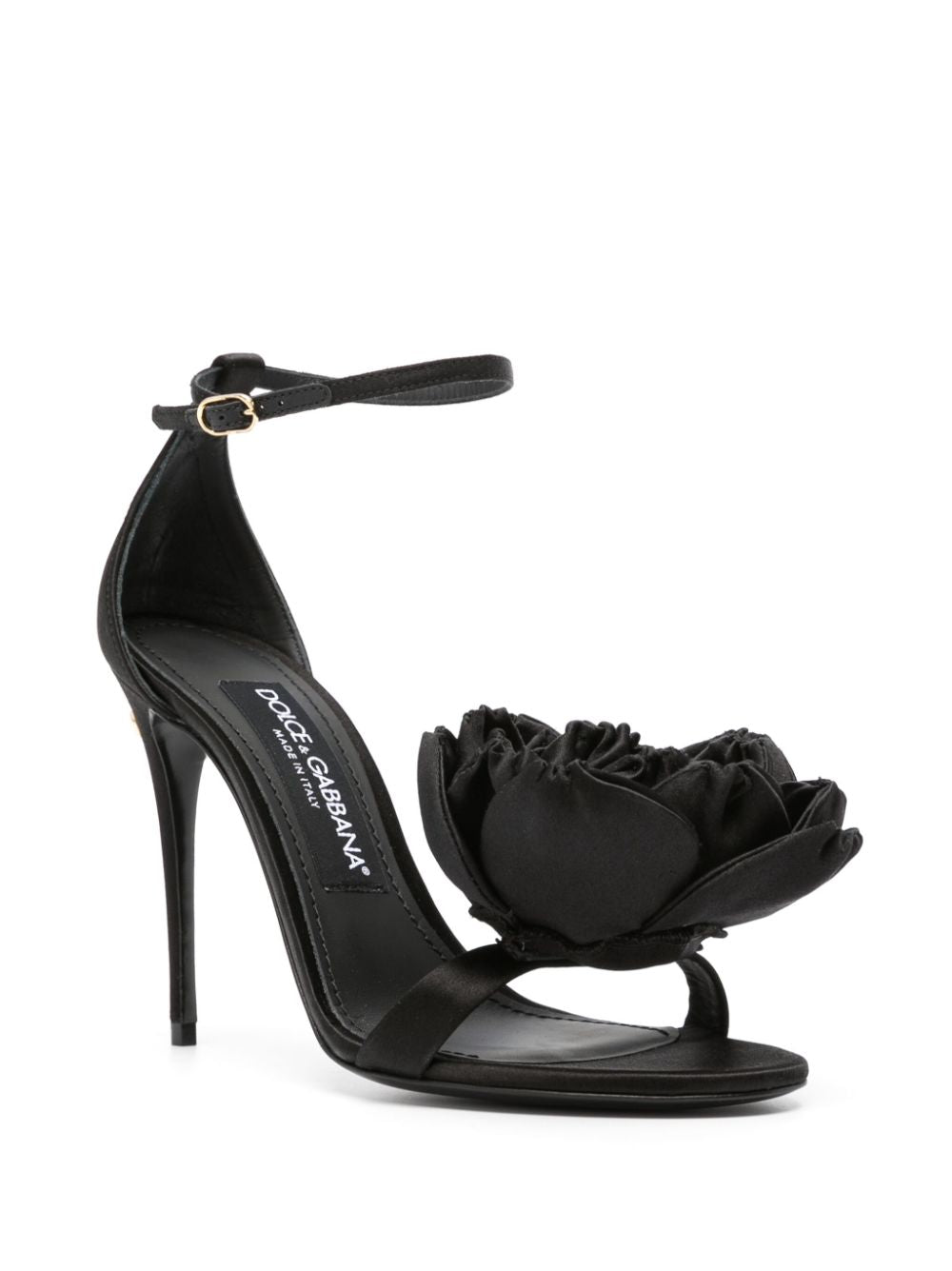 DOLCE & GABBANA Floral-Appliqué Satin Heel Sandals