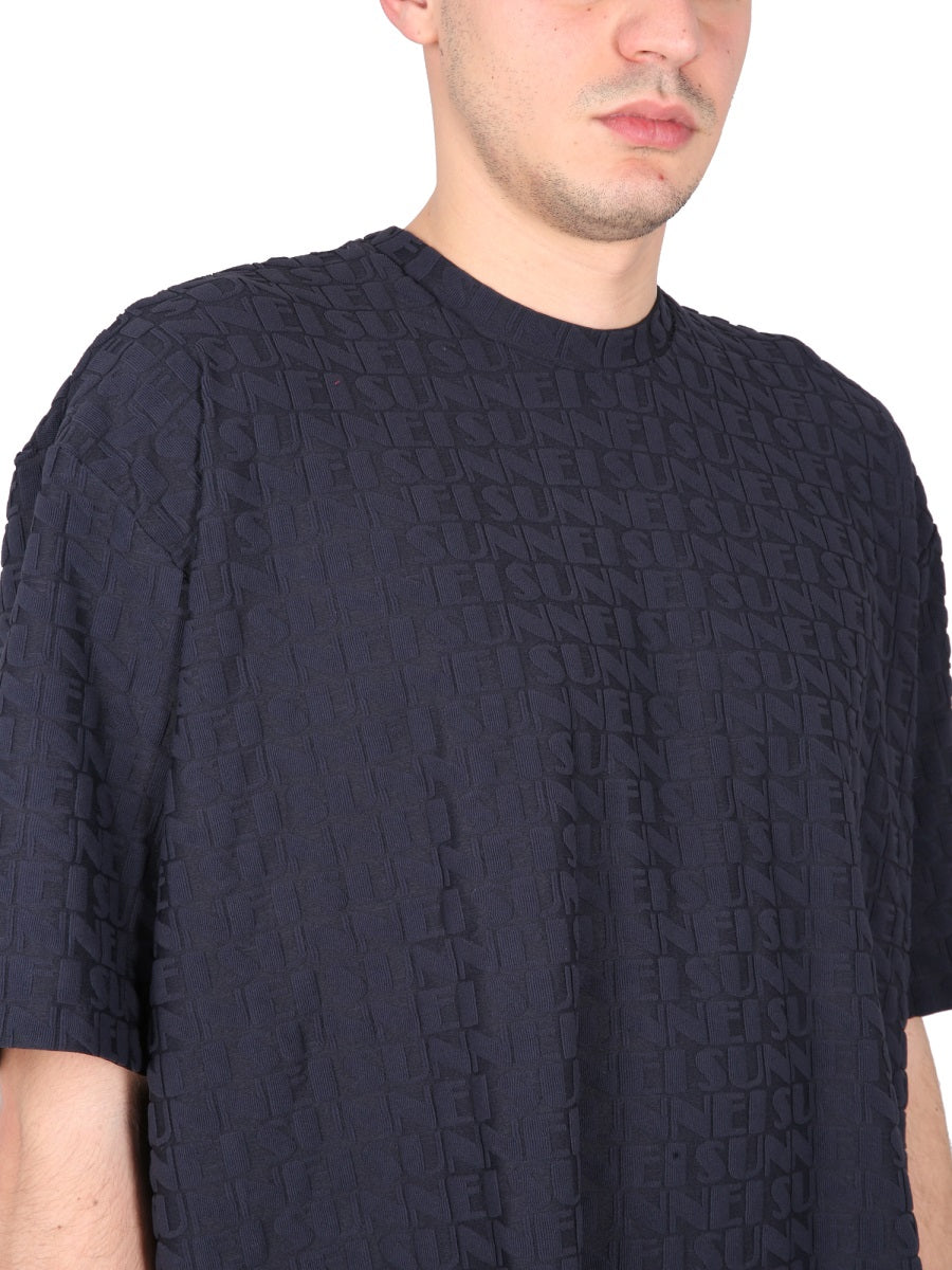 SUNNEI Crewneck T-Shirt with All Over Logo Embroidery