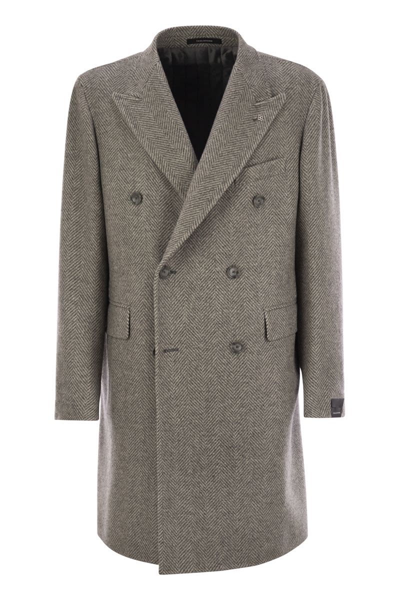 TAGLIATORE Double-Breasted Herringbone Jacket in Virgin Wool and Cashmere