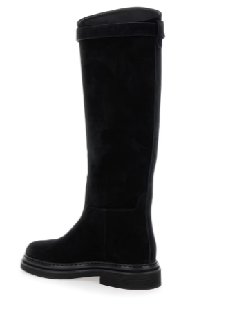DOLCE & GABBANA Knee-High Suede Boots with Signature Embellished Strap