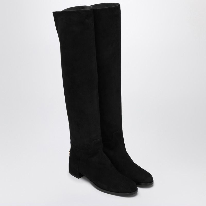 DOLCE & GABBANA Knee-High Suede Boot with Gold Logo
