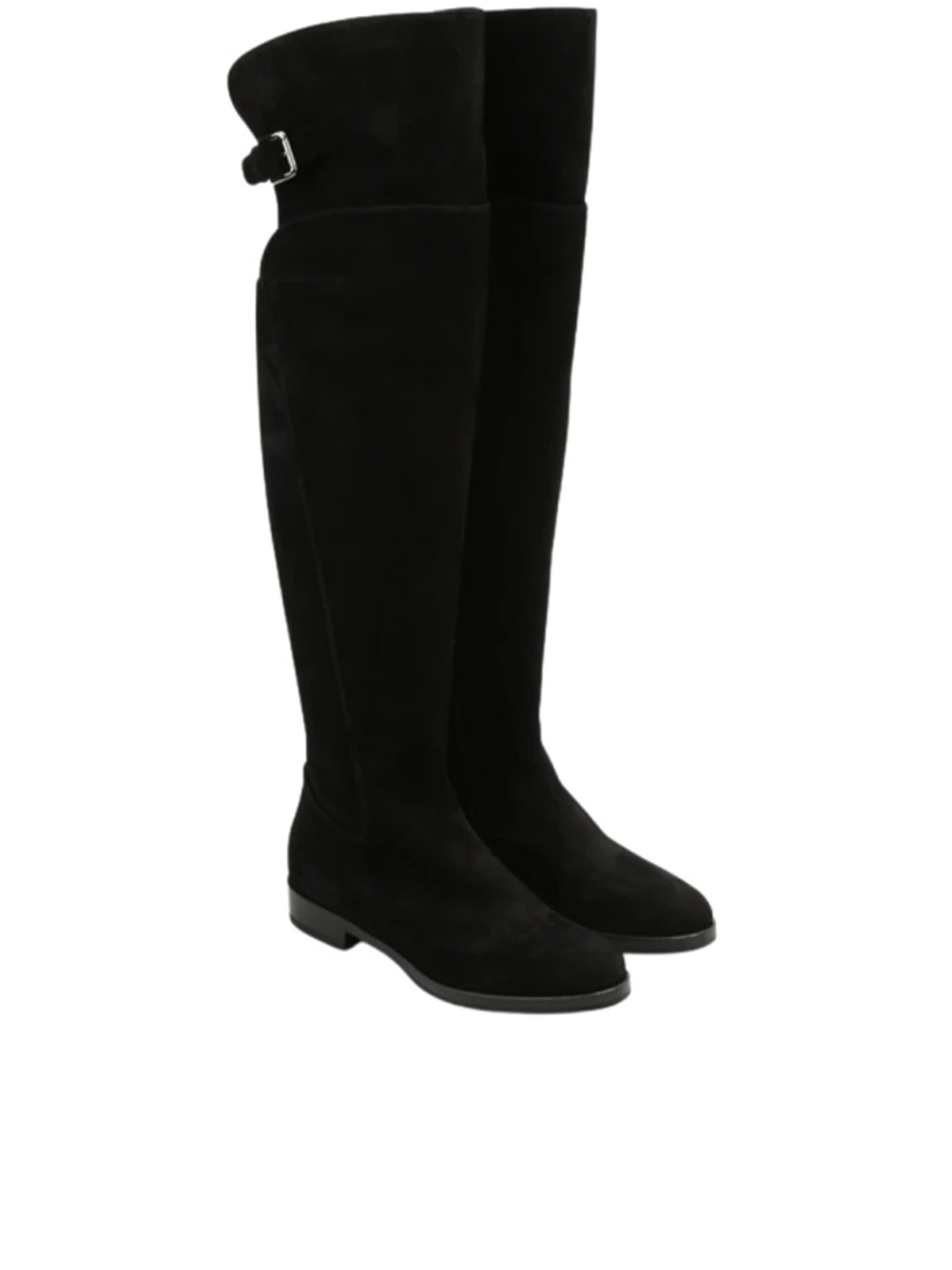 DOLCE & GABBANA Knee-High Suede Boot with Gold Logo