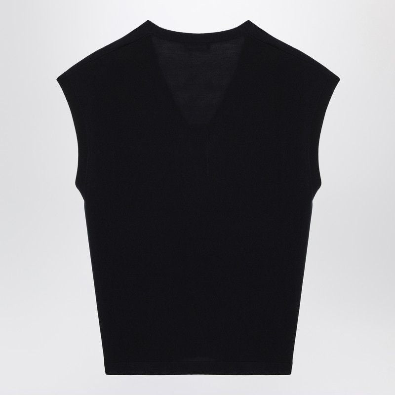 S MAX MARA Wool Vest with V-Neck and Ribbed Edges