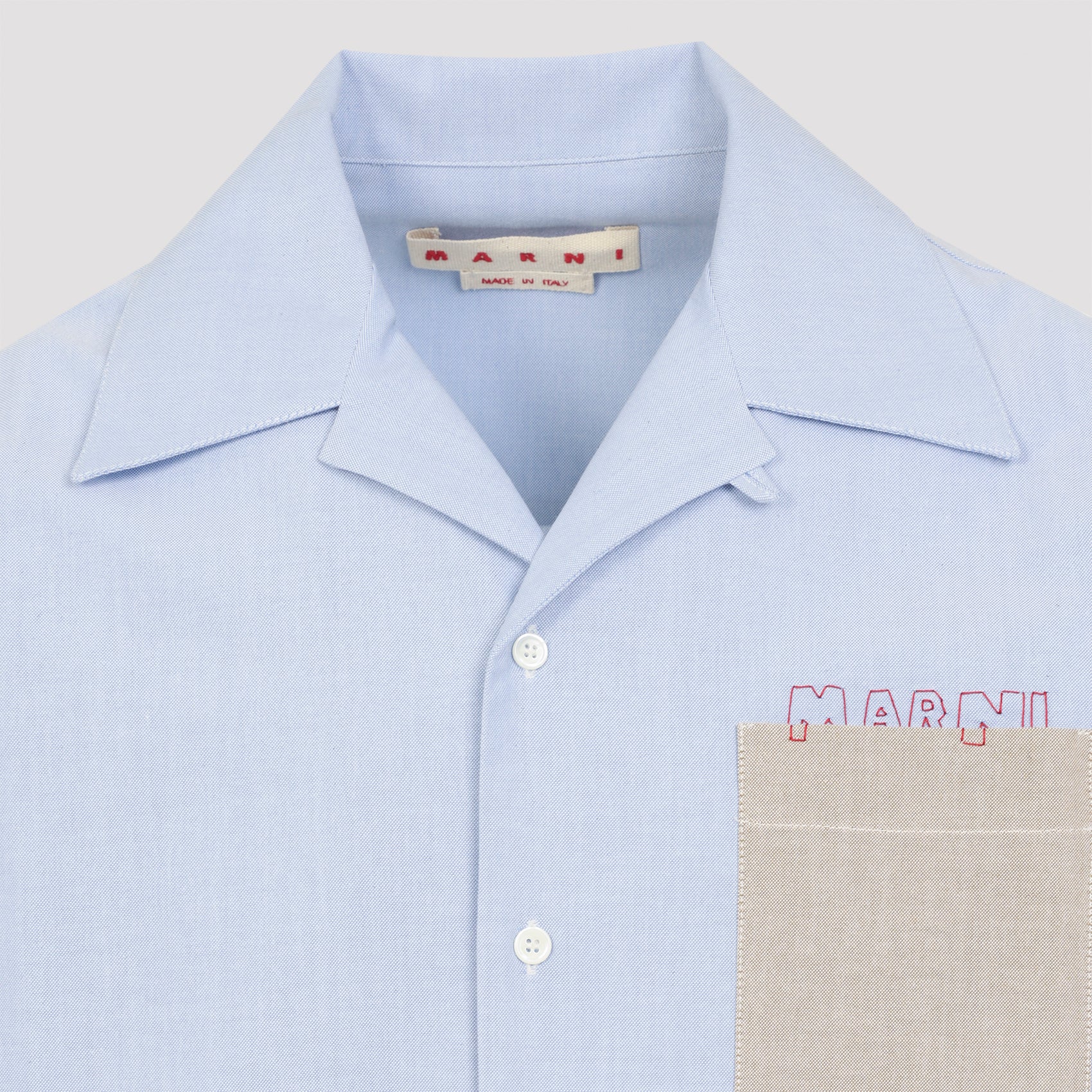 MARNI Light Blue Oxford Cotton Shirt with Bowling Collar