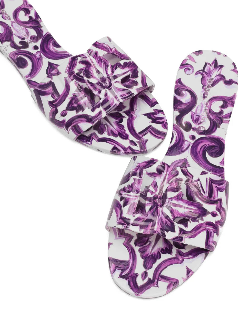 DOLCE & GABBANA Majolica Pattern Slippers with Cut-Out Logo