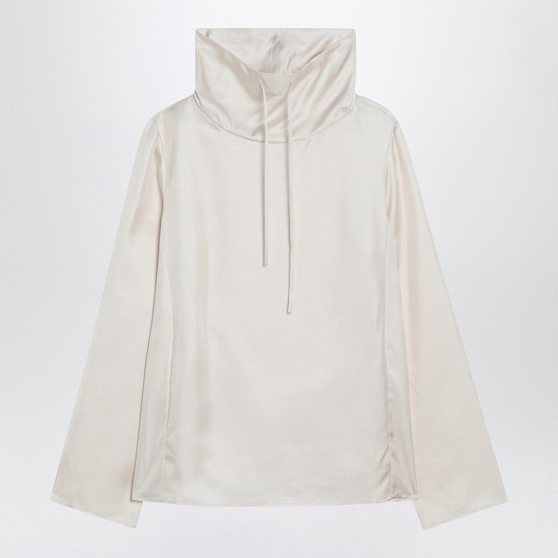 LOULOU STUDIO Elegant Silk Blouse with High Collar and Drawstring