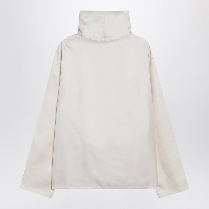 LOULOU STUDIO Elegant Silk Blouse with High Collar and Drawstring