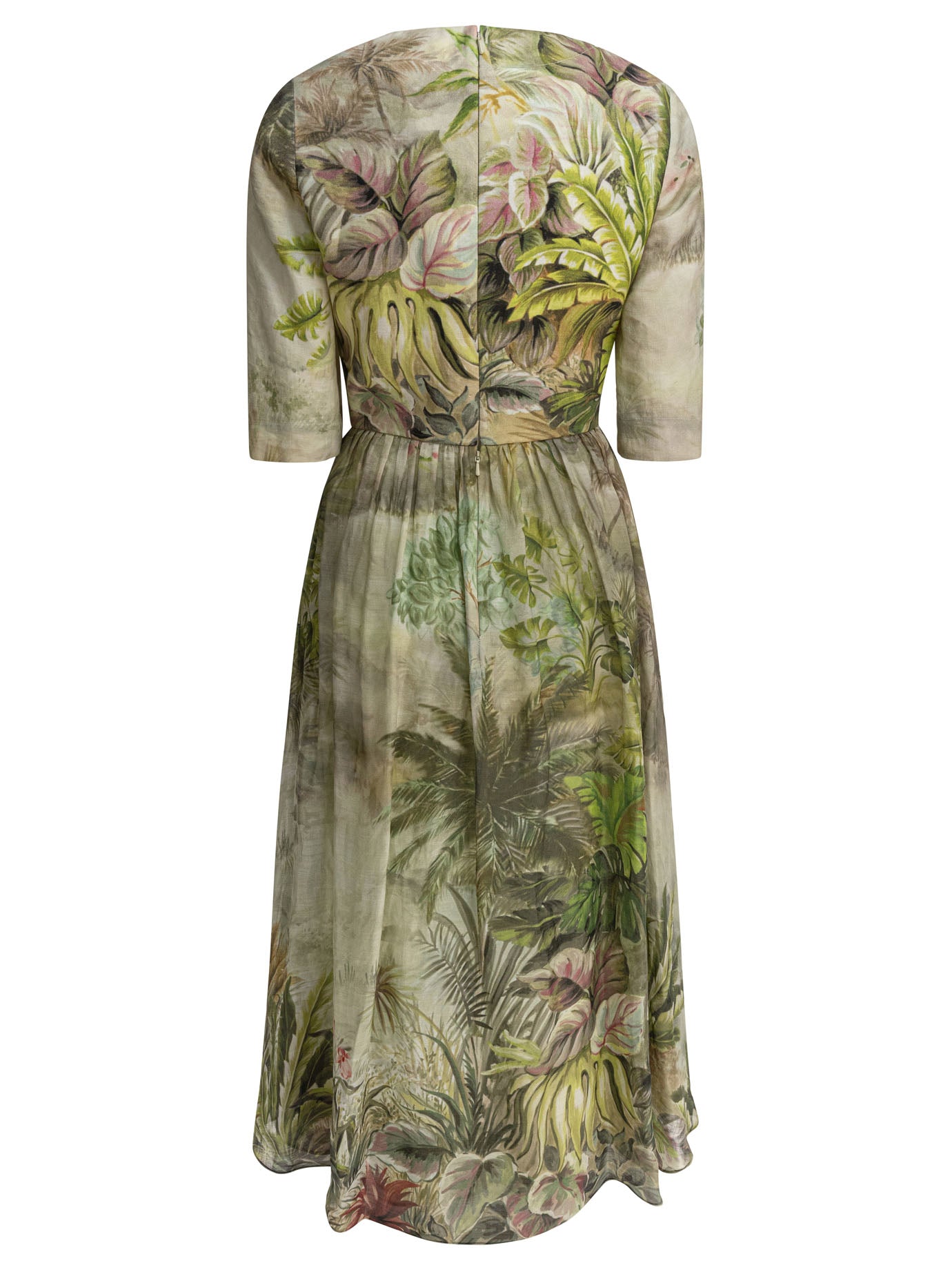 ELIE SAAB Printed Linen and Silk Midi Dress Size 38