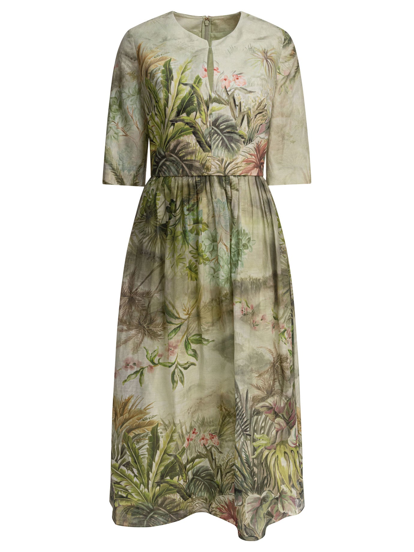 ELIE SAAB Printed Linen and Silk Midi Dress Size 38