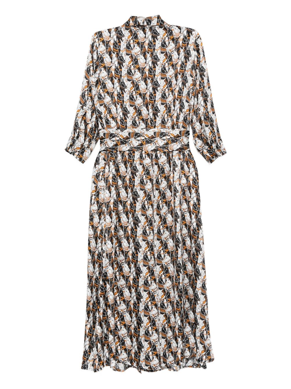 ALESSANDRO ENRIQUEZ Printed Shirtdress with Tie Neck and Self-Tie Belt