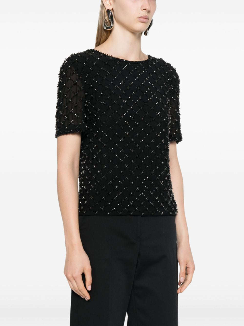 PAROSH Bead Embellished T-Shirt for Women