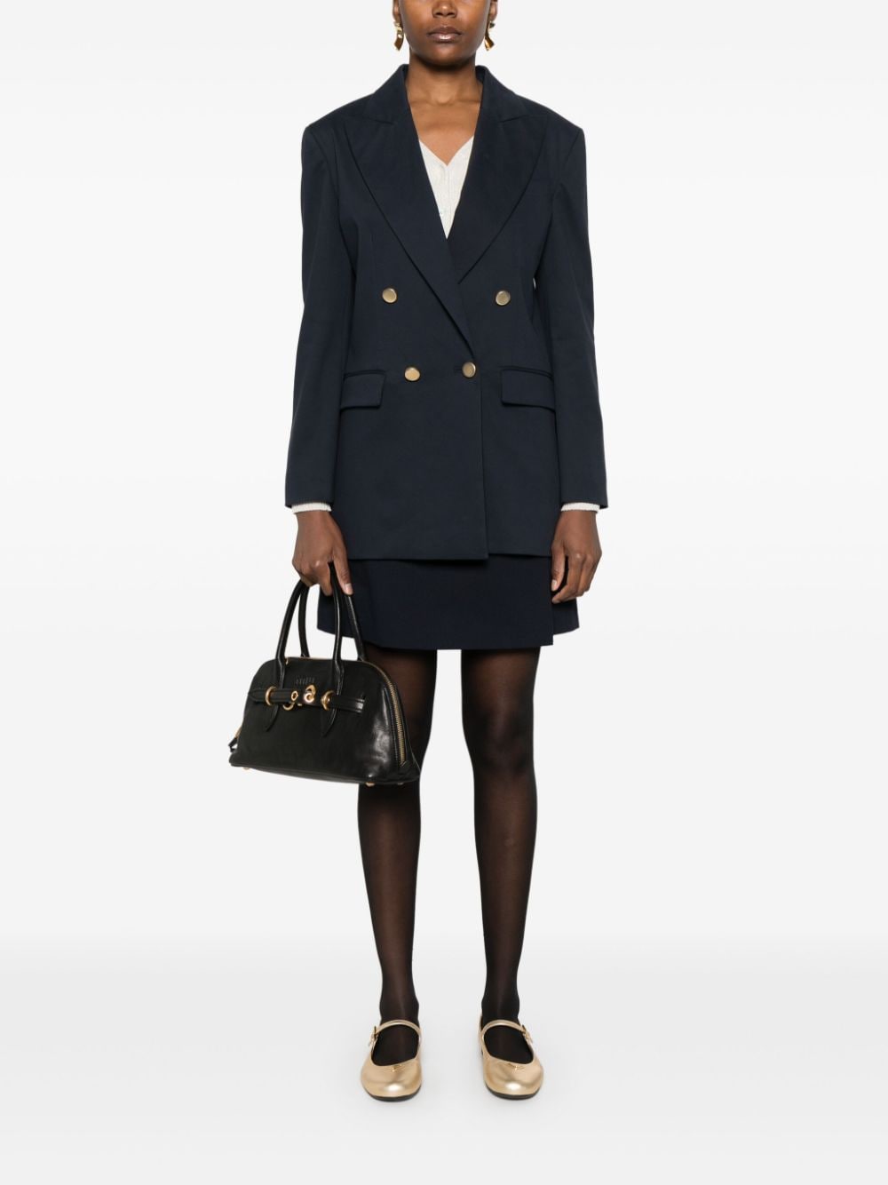 PAROSH Textured Cotton Blend Double-Breasted Blazer Jacket for Women