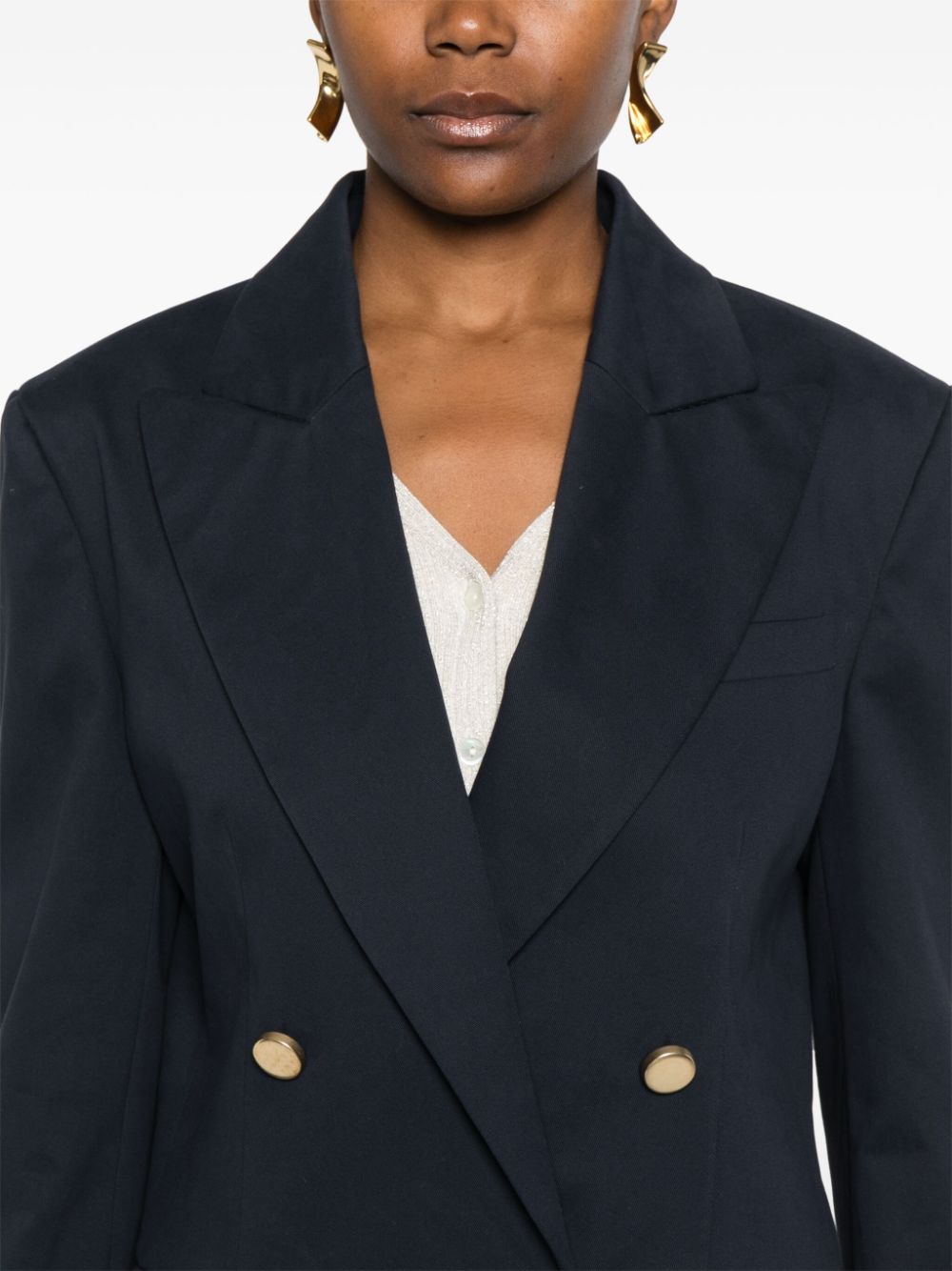PAROSH Textured Cotton Blend Double-Breasted Blazer Jacket for Women