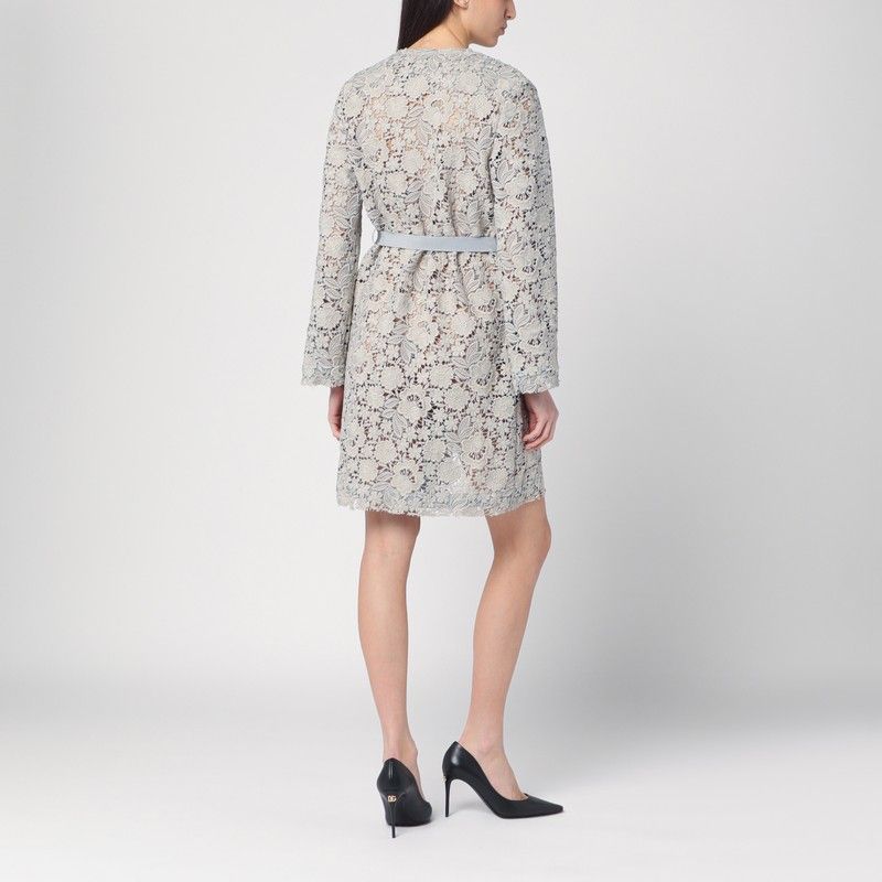 PAROSH Lace Perforated Round-Neck Jacket with Waist Belt