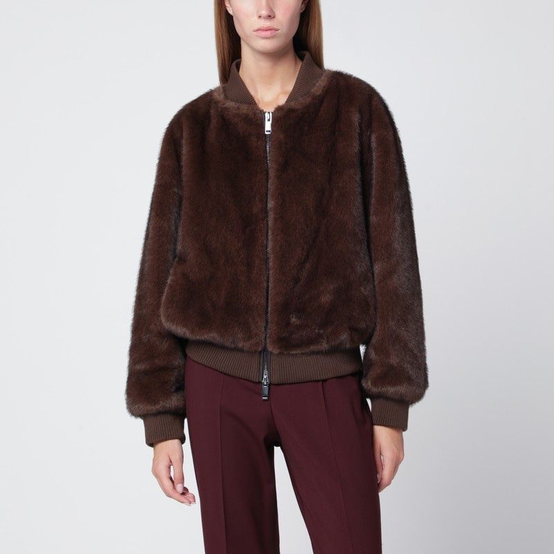 PAROSH Faux Fur Bomber Jacket with Zip for Women