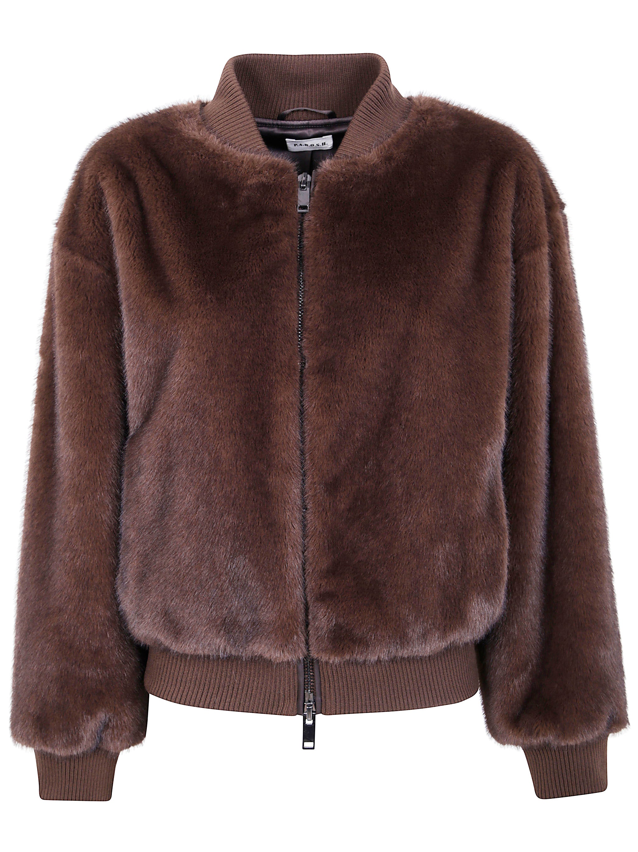 PAROSH Eco Fur Mini Bomber Jacket for Women