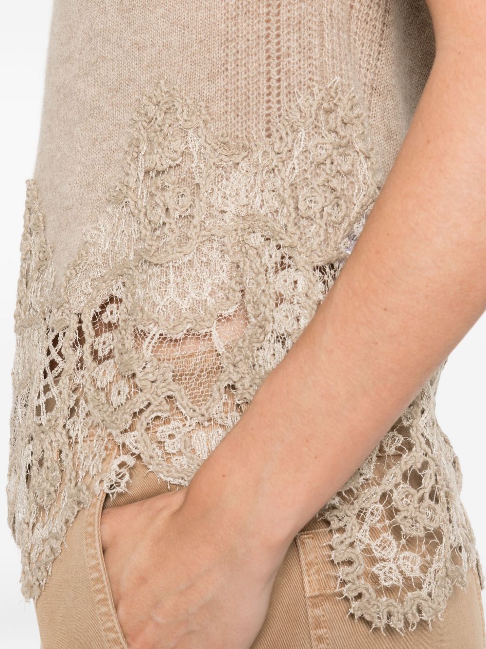 ERMANNO SCERVINO Lace Cashmere Top with Short Sleeves