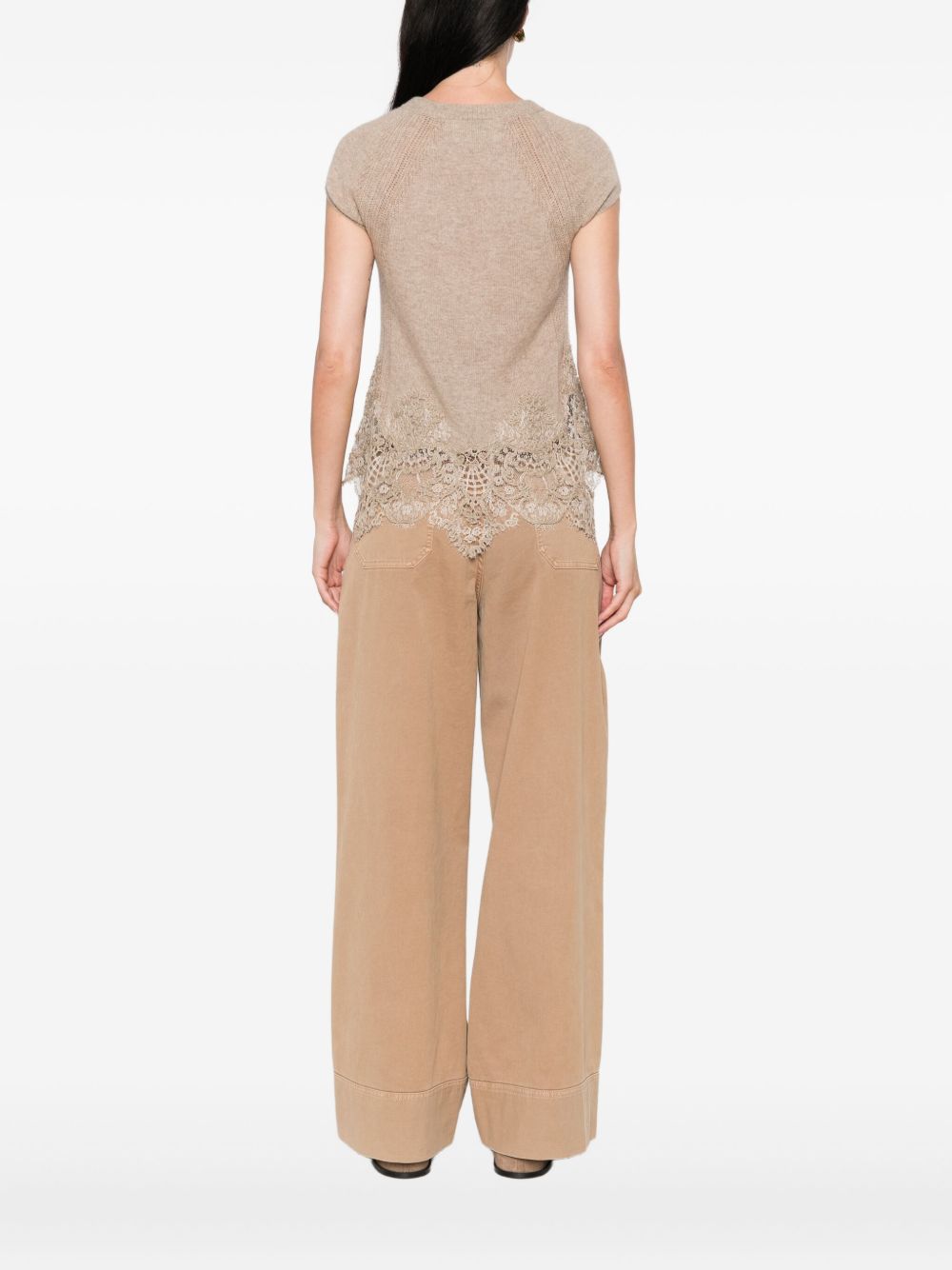 ERMANNO SCERVINO Lace Cashmere Top with Short Sleeves