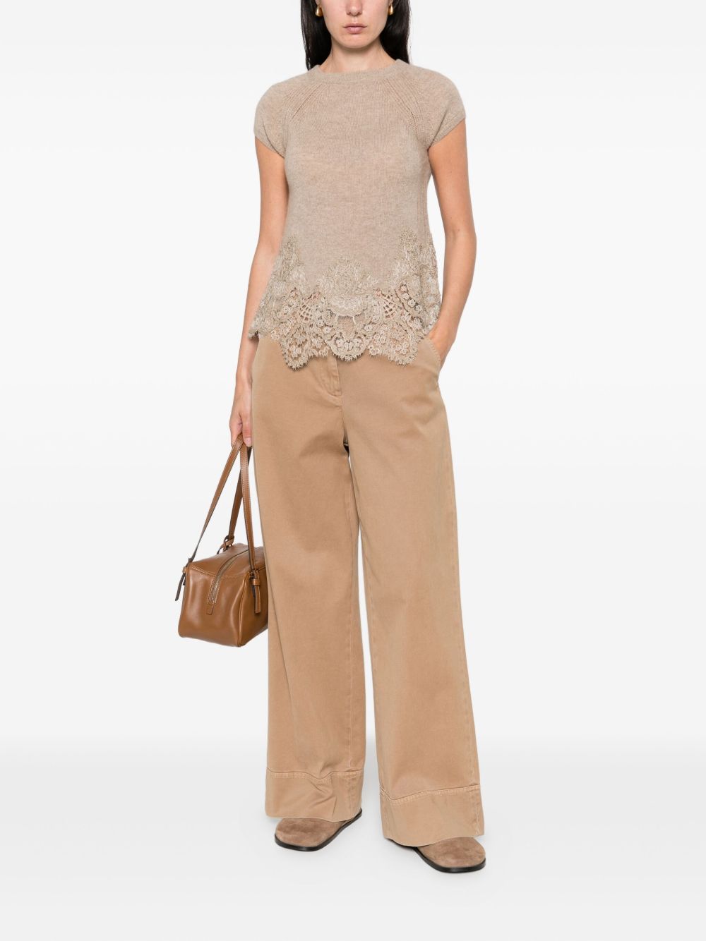 ERMANNO SCERVINO Lace Cashmere Top with Short Sleeves
