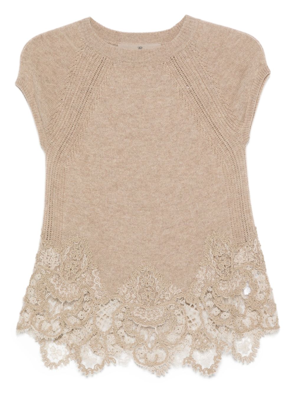 ERMANNO SCERVINO Lace Cashmere Top with Short Sleeves