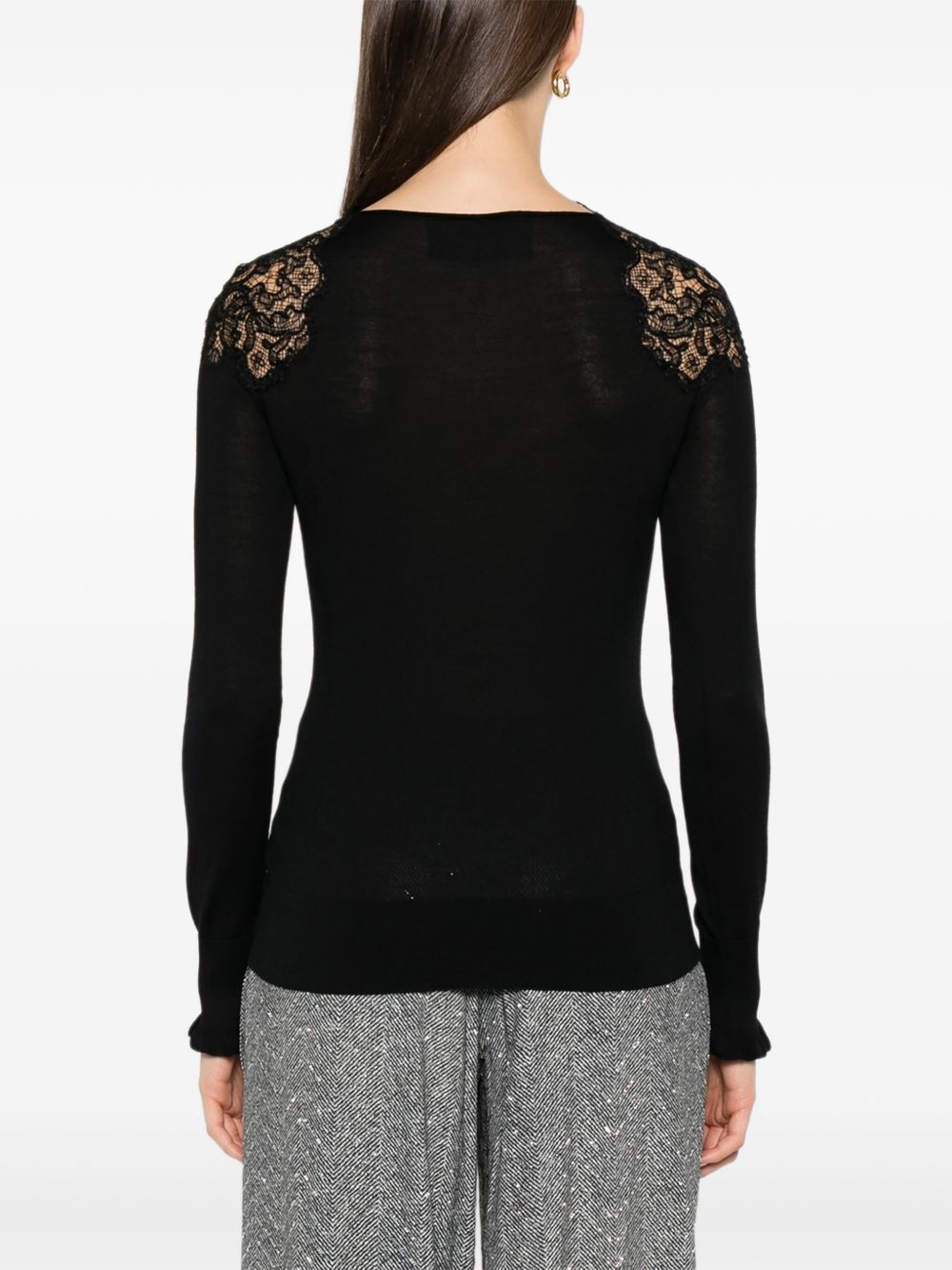 ERMANNO SCERVINO Lace Wool Sweater with Ruffled Cuffs