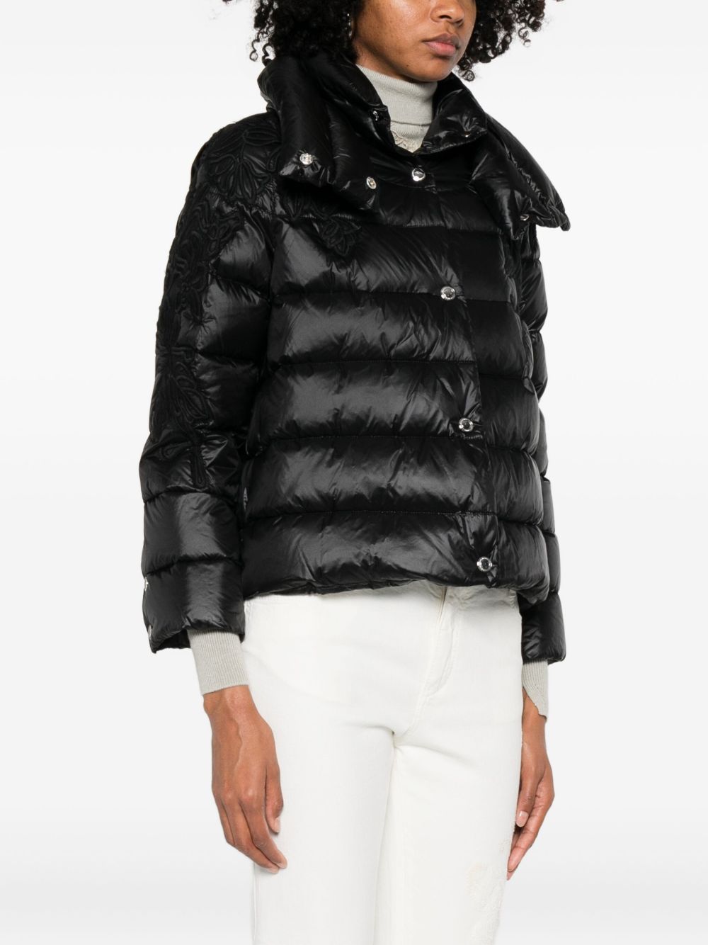 ERMANNO High Neck Padded Down Jacket with Detachable Hood