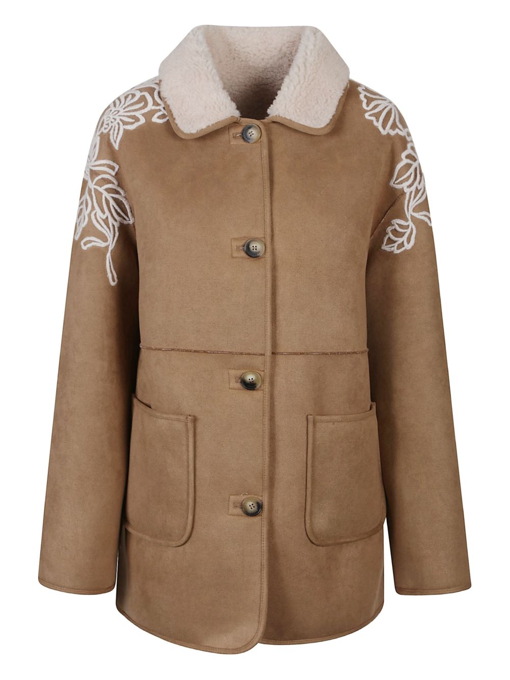 ERMANNO Shearling Embroidered Floral Jacket