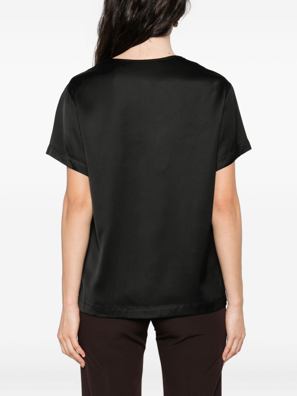ERMANNO Embroidered V-Neck T-Shirt with Lace Insert