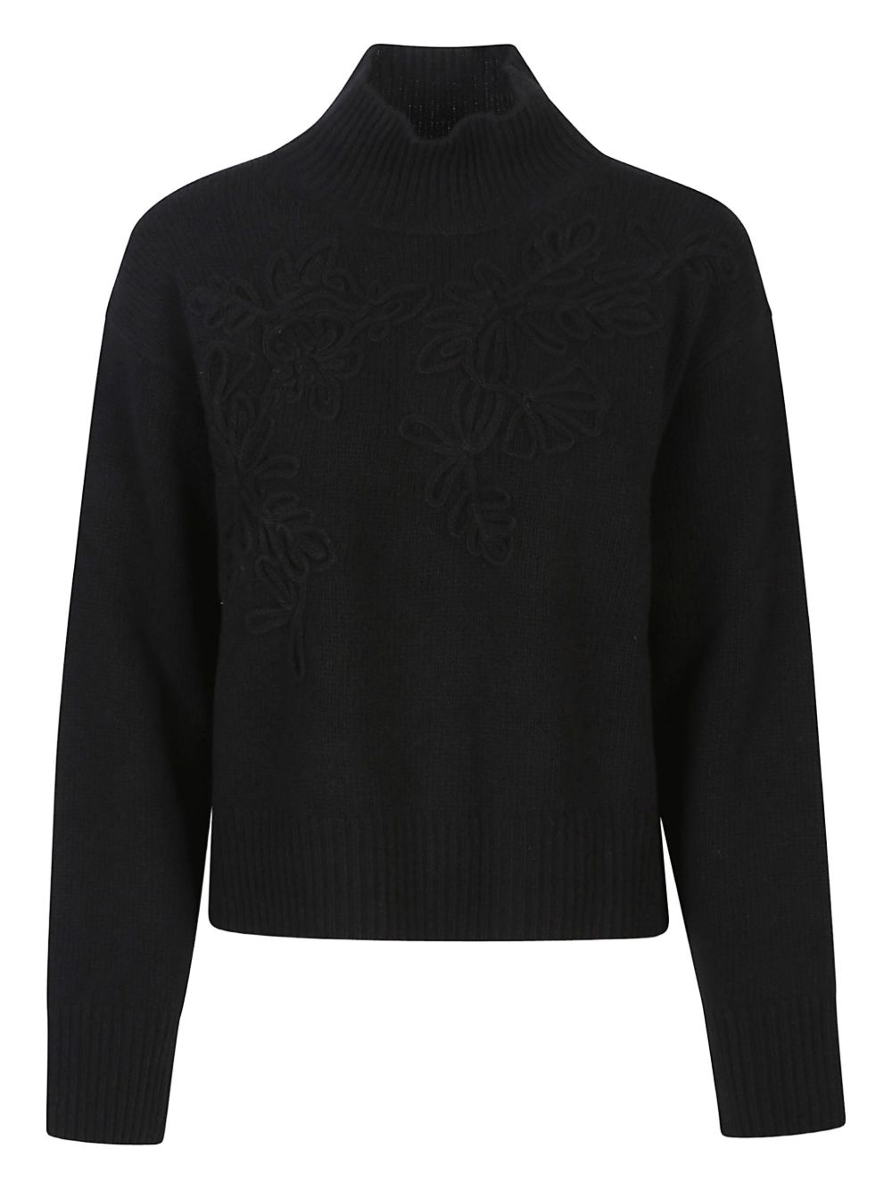 ERMANNO Floral Embroidered High Neck Wool Sweater