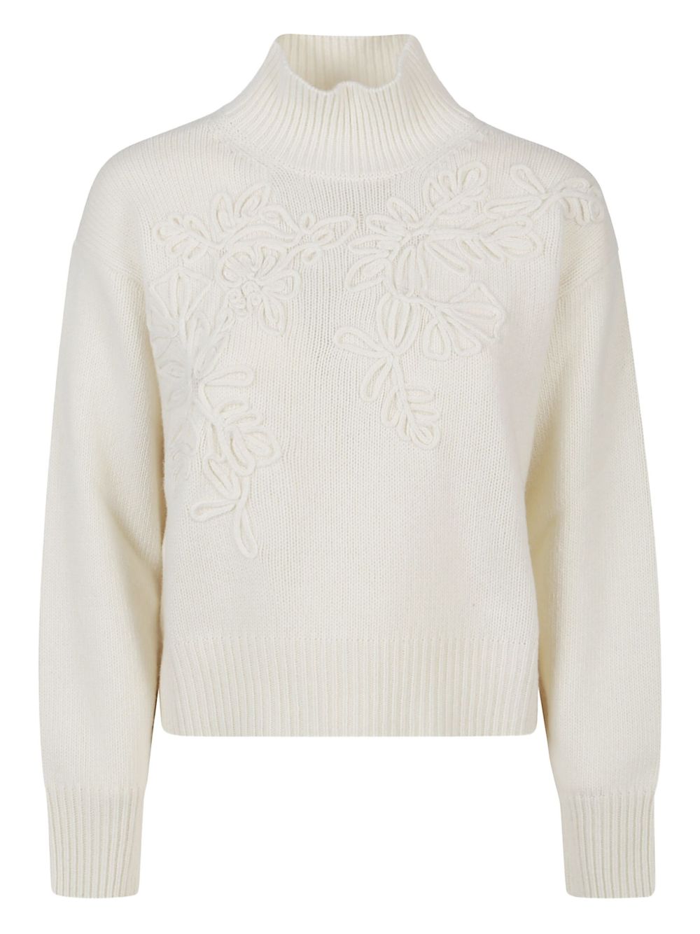ERMANNO Floral Embroidered Wool High Neck Sweater