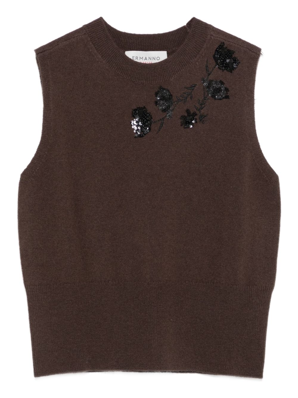 ERMANNO Sleeveless Floral Sequin Knit Top