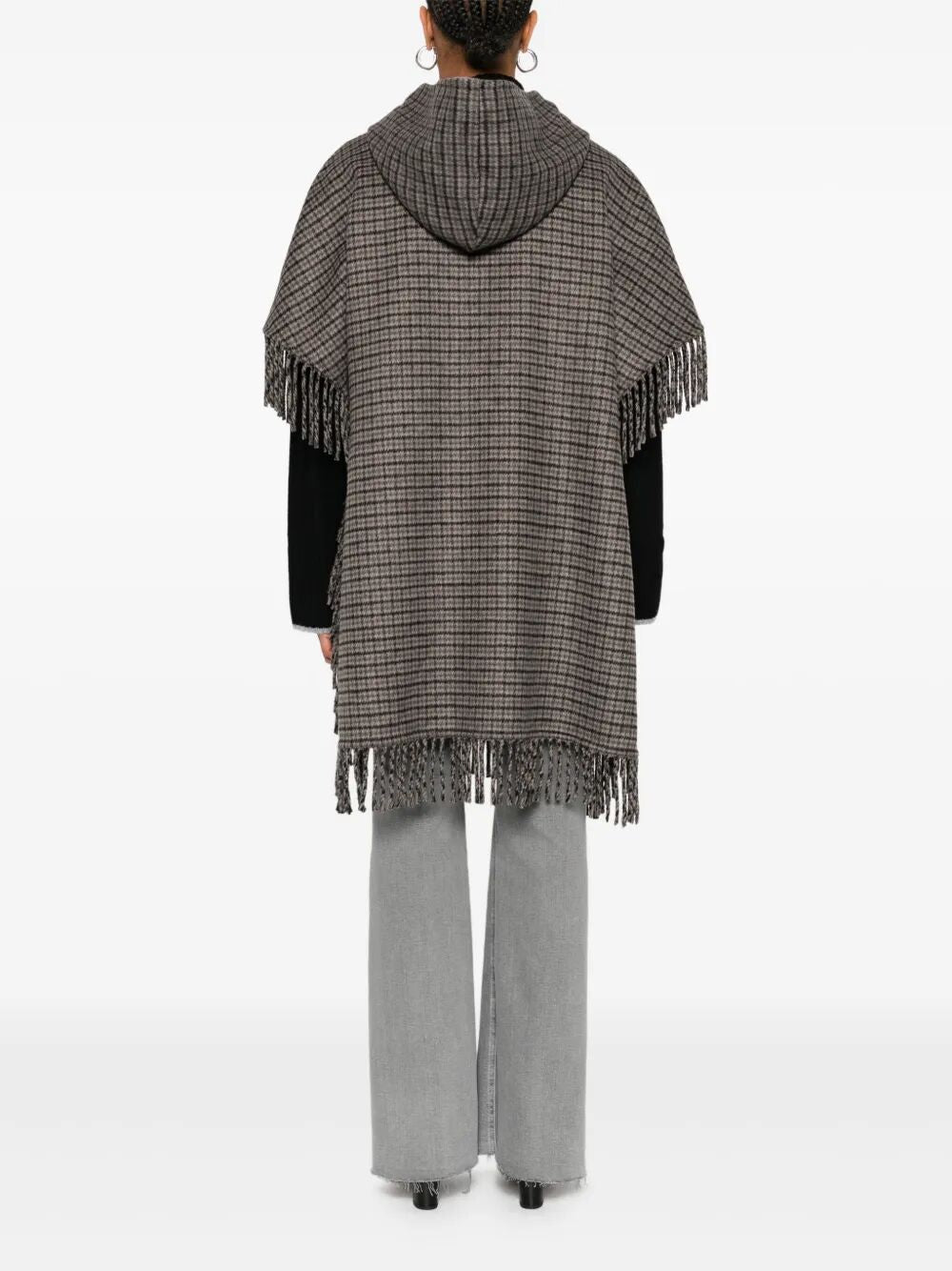 PAROSH Fringe Detail Hooded Cape