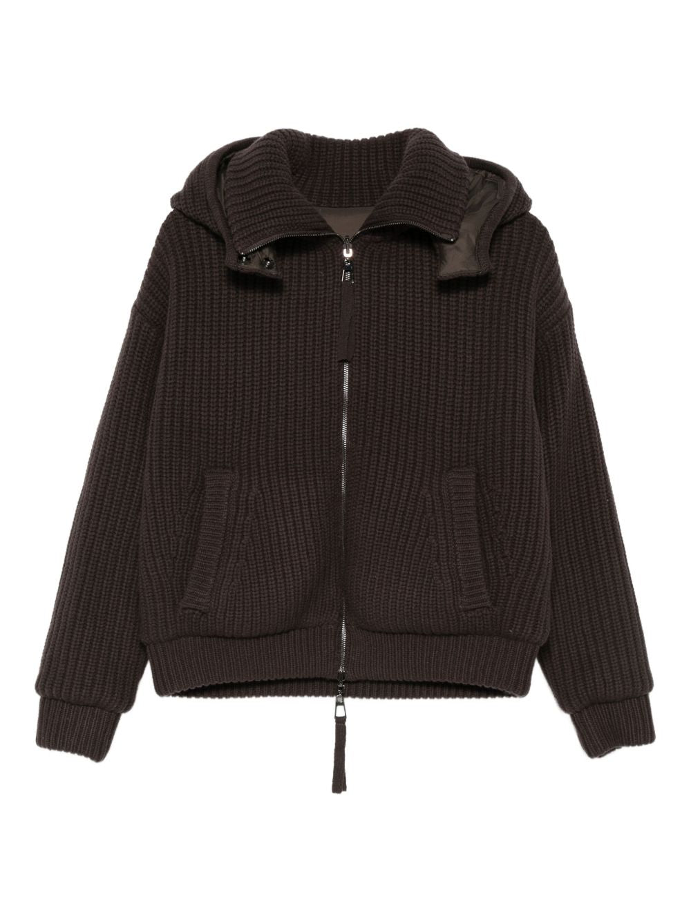 PAROSH Ribbed Knit Hooded Cardigan for Women