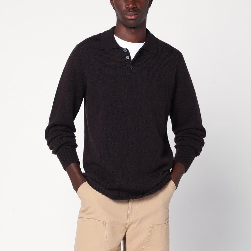 DRUMOHR Lambswool Polo with Front Buttons and Ribbed Edges