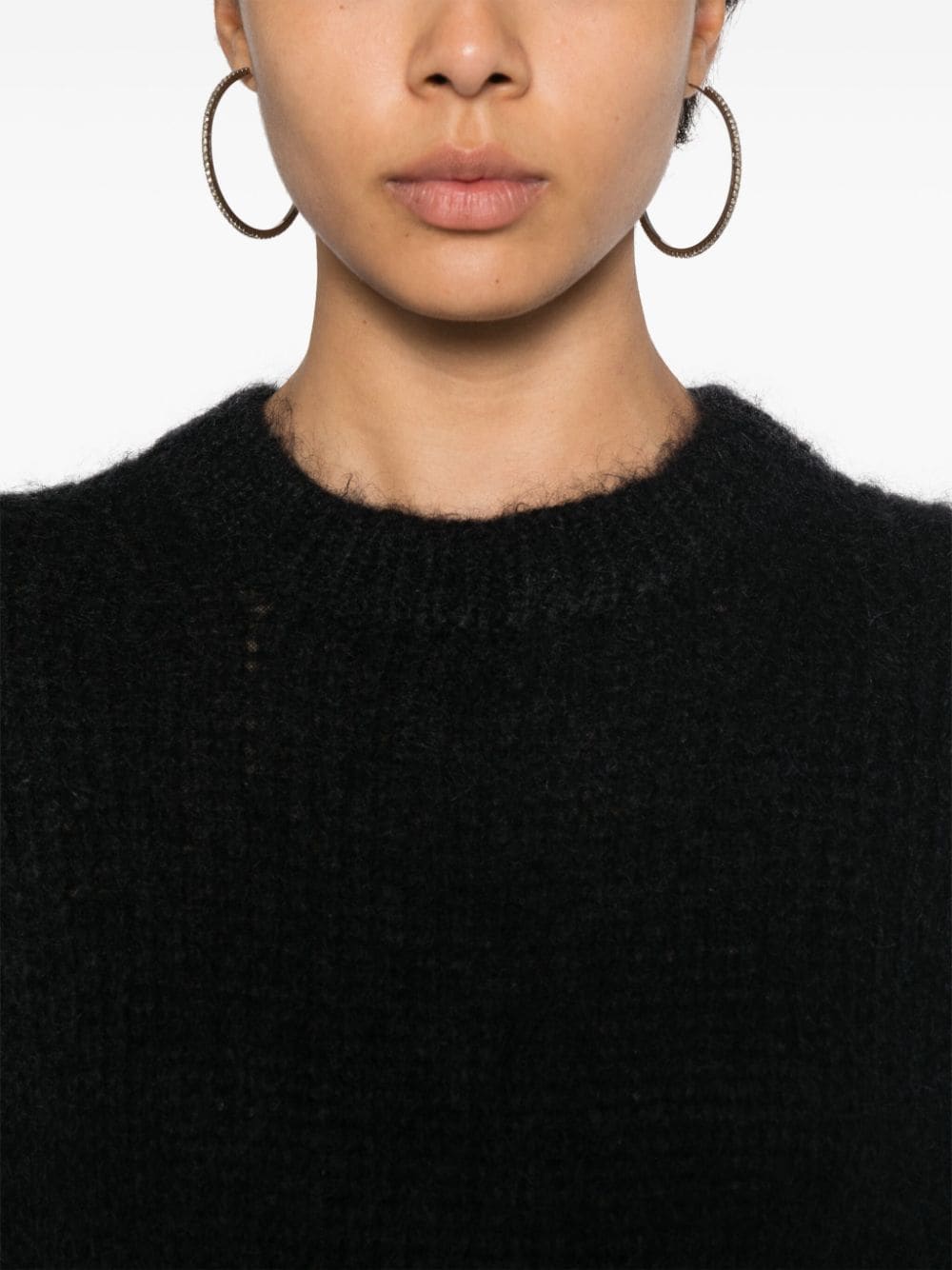 PAROSH Mohair Blend Drop Shoulder Crew Neck Sweater