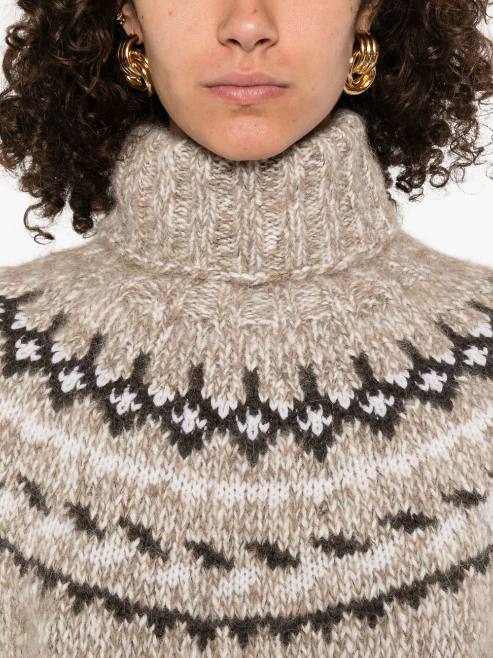 PAROSH Women's Fair Isle Pattern Turtle-Neck Jumper