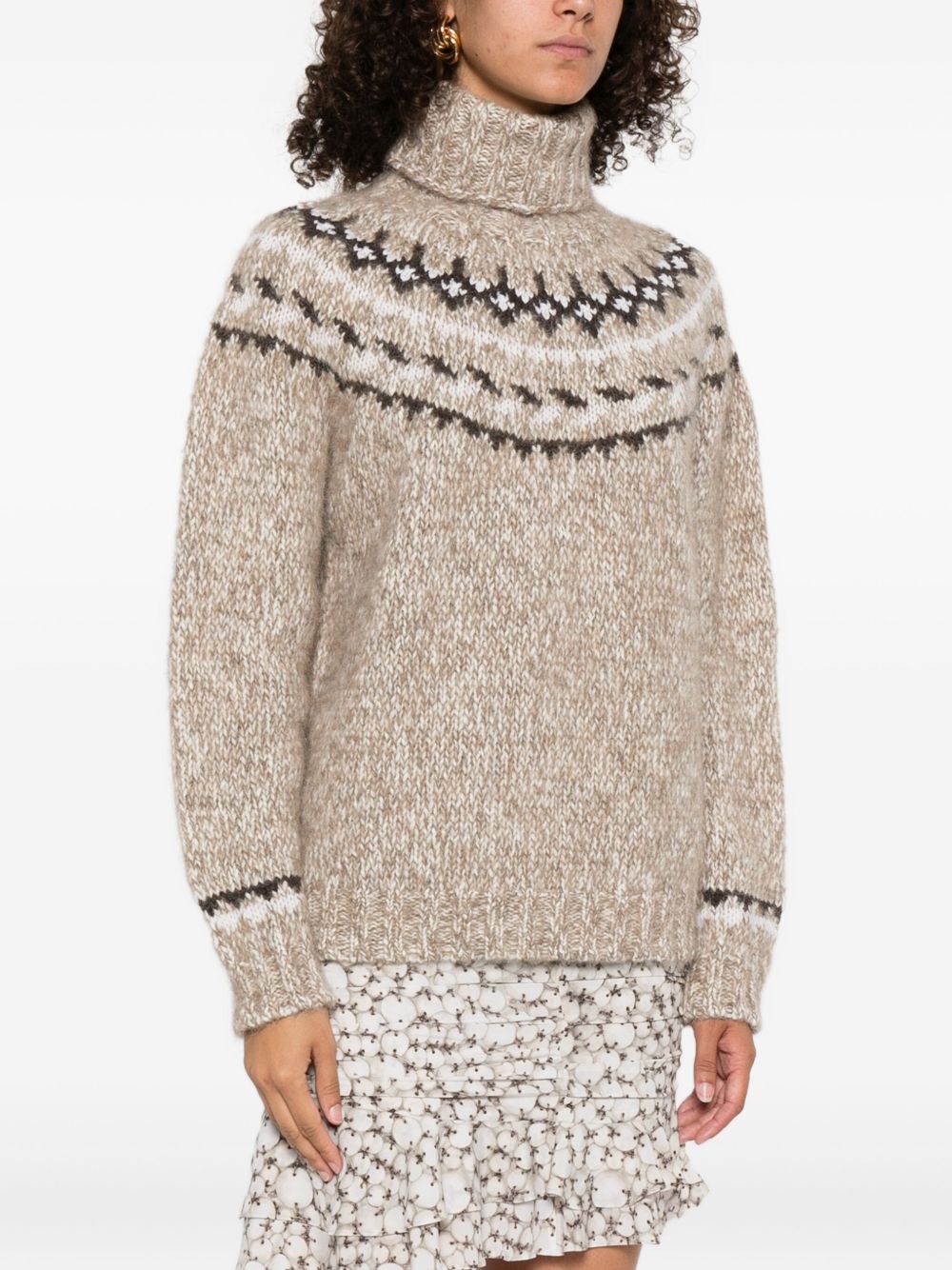 PAROSH Women's Fair Isle Pattern Turtle-Neck Jumper