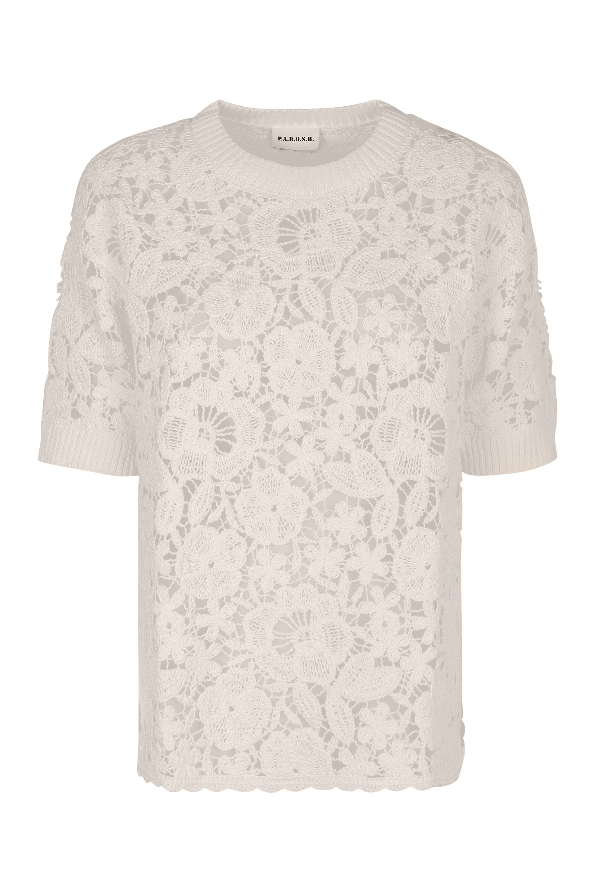 PAROSH Lace Blouse with Ribbed Knit Edges