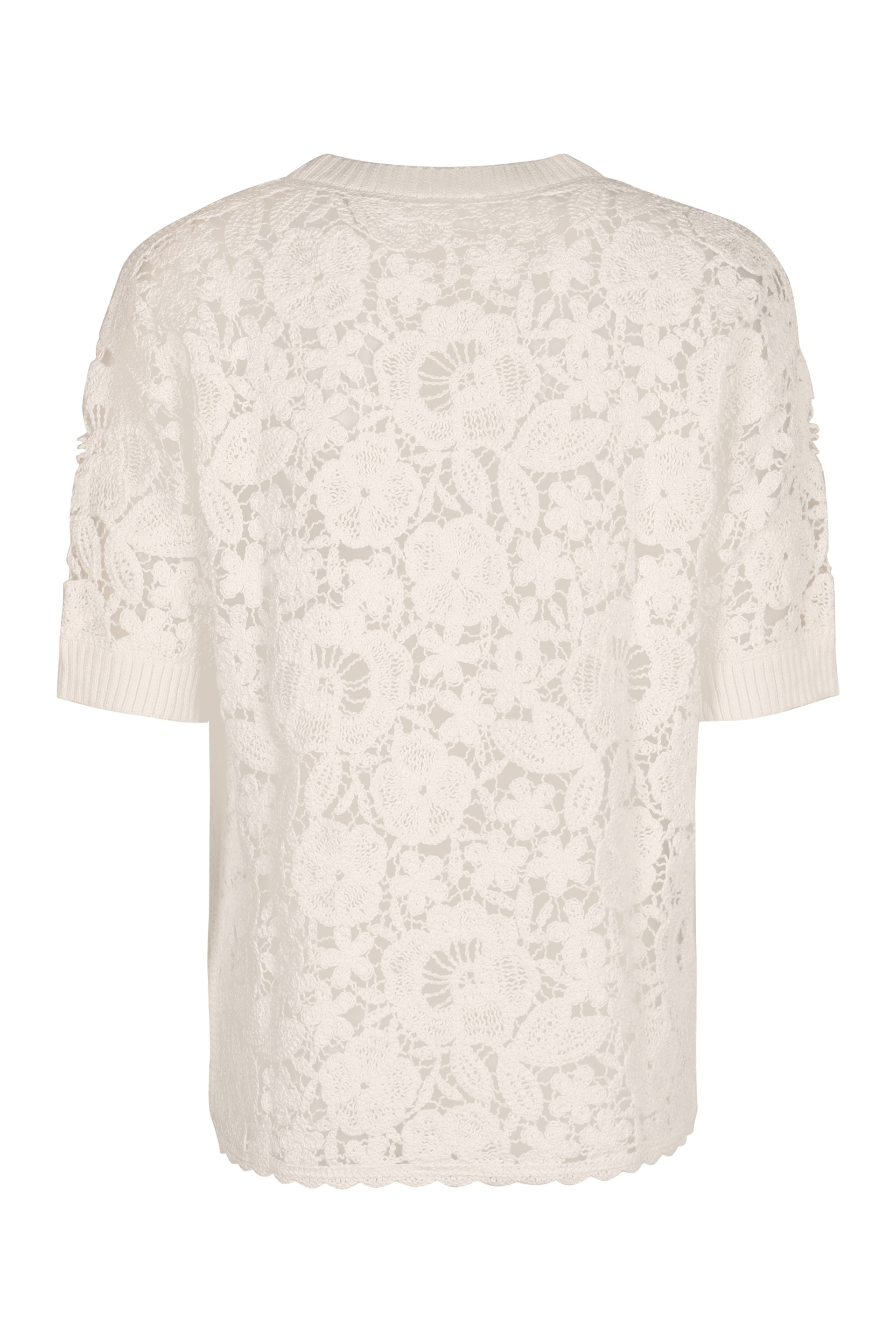 PAROSH Lace Blouse with Ribbed Knit Edges