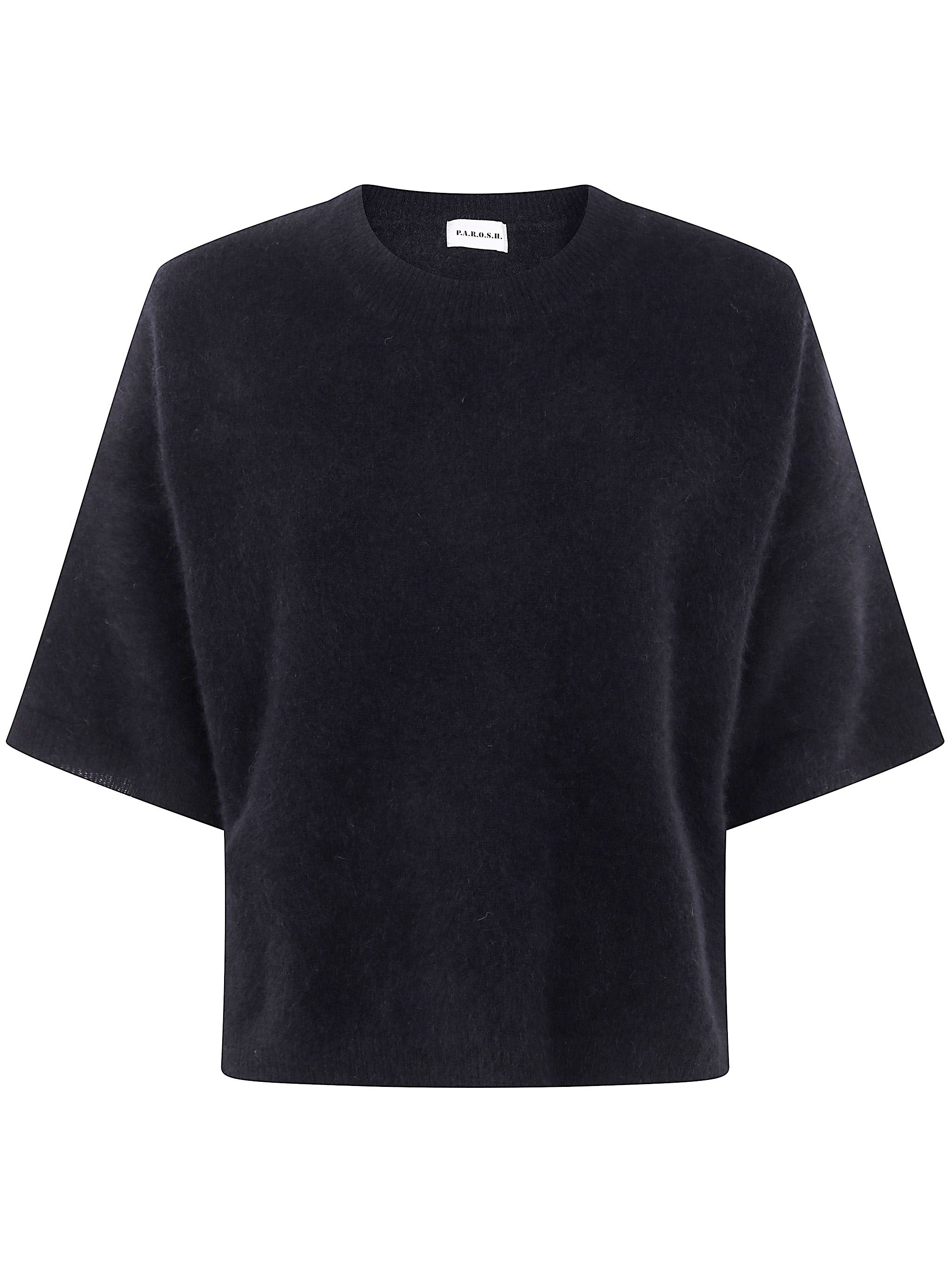 PAROSH Oversize Short Sleeve Top with Raccoon Fur