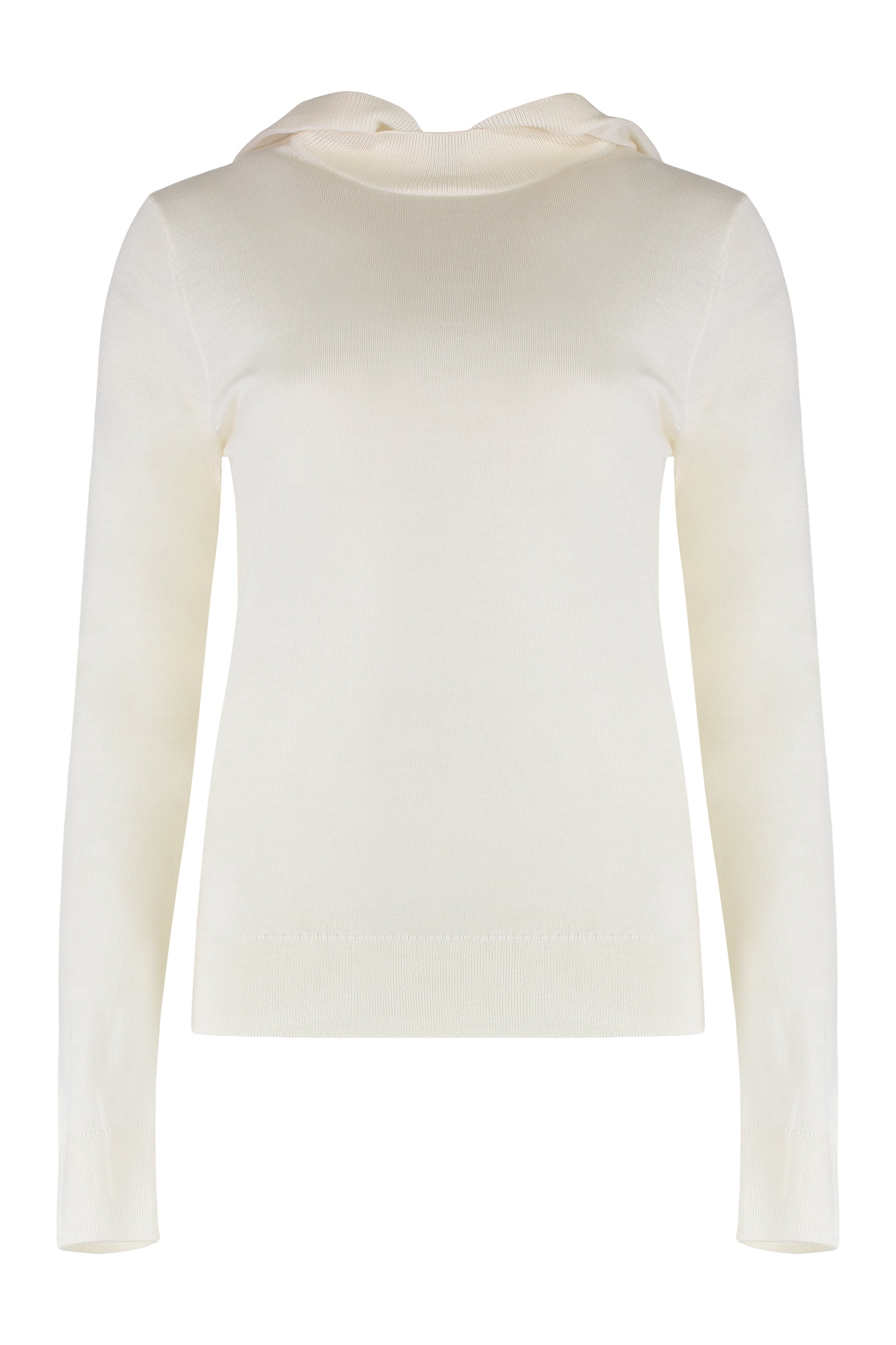 PAROSH Elegant Knit Hoodie with Ribbed Edges