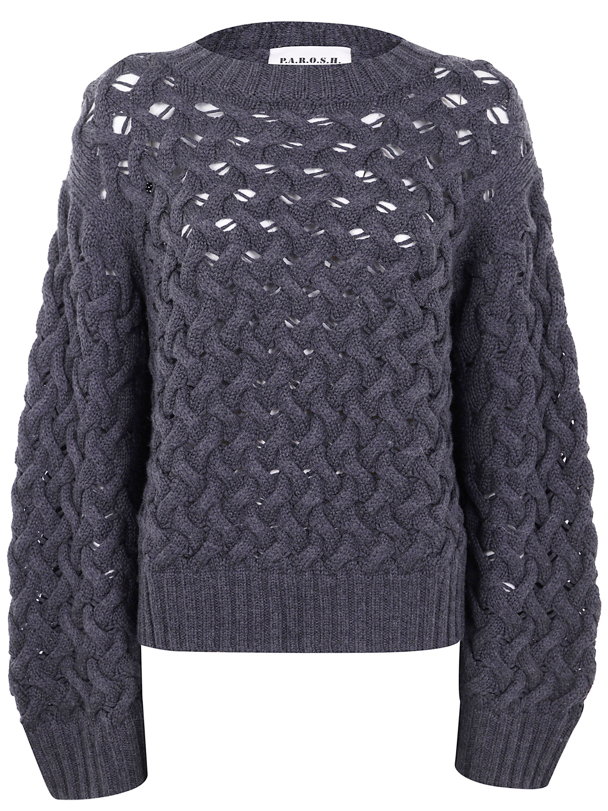 PAROSH Round Neck Basket Stitch Sweater for Women